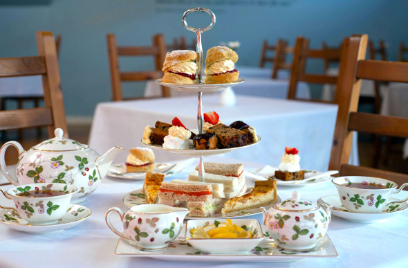 Afternoon tea is laid out with fine china at the Wedgwood Tea Room.