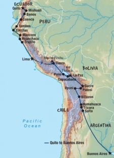 41 Day tour departing Quito - Highlights Quito, Banos, Riobamba, Cuenca, Trujillo, Lima, Cuzco, Puno, La Paz, Sucre, Potosi, Uyuni, Humahuaca, Salta, Buenos Aires