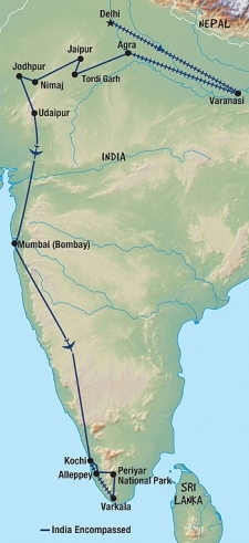 25 Day tour departing Delhi - Highlights Delhi, Varanasi, Agra, Jaipur, Bagh, Jodhpur, Udaipur, Mamallapuram, Pondicherry, Madurai, Varkala, Alleppey, Kochi