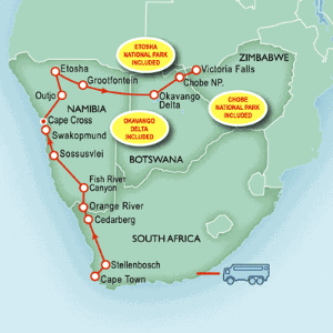 21 Day tour departing Cape Town - Highlights Cape Town, Naukluft, Sesriem, Sossusvlei, Swakopmund, Cape Cross, Outjo, Grootfontein, Livingstone