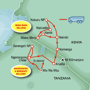 13 Day tour departing Nairobi - Highlights Nairobi, Naivasha, Narok, Amboseli, Arusha, Mto Wa Mbu