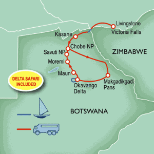 12 Day tour departing Livingstone - Highlights Livingstone, Zambezi, Maun, Moremi, Savuti