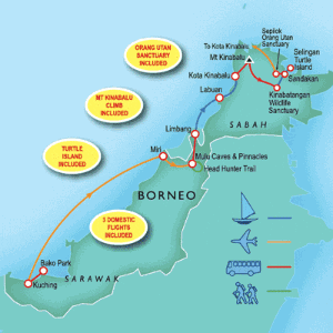 15 Day tour departing Kuching - Highlights Kuching, Mulu, Iban Longhouse, Limbang, Kota Kinabalu, Sandakan, Sepilok
