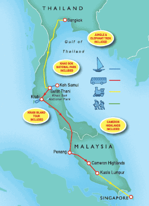 14 Day tour departing Bangkok - Highlights Bangkok, Surat Thani, Krabi, Koh Samui, Penang, Cameron Highlands, Kuala Lumpur, Singapore