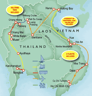 28 Day tour departing Bangkok - Highlights Bangkok, Kanchanaburi, Ayutthaya, Chiang Mai, Chiang Khong, Luang Prabang, Vientiane, Hanoi, Halong Bay, Hue, Hoi An, My Son, Nha Trang, Dalat, Ho Chi Minh City