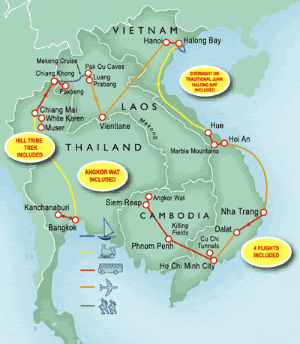 33 Day tour departing Bangkok - Highlights Bangkok, Kanchanaburi, Ayutthaya, Chiang Mai, Chiang Khong, Luang Prabang, Vientiane, Hanoi, Halong Bay, Hue, Hoi An, Nha Trang, Dalat, Ho Chi Minh City, Phnom Penh, Siem Reap