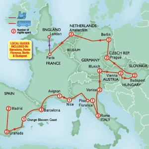 30 Day tour departing Madrid - Highlights Madrid, Barcelona, Marseille, Nice, Florence, Rome, Venice, Salzburg, Vienna, Budapest, Prague, Berlin, Amsterdam, Paris, London