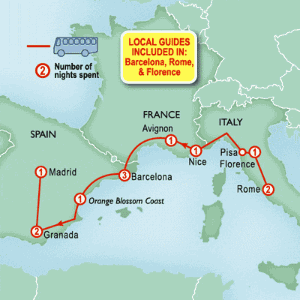 13 Day tour departing Rome - Highlights Rome, Florence, Nice, Marseille, Barcelona, Madrid