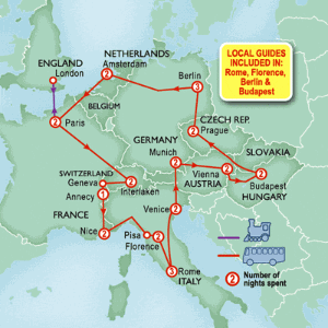 28 Day tour departing London - Highlights London, Paris, Interlaken, Nice, Florence, Rome, Venice, Salzburg, Vienna, Budapest, Prague, Berlin, Amsterdam