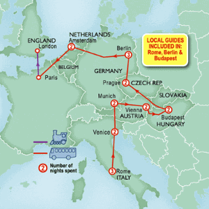 19 Day tour departing Rome - Highlights Rome, Venice, Salzburg, Vienna, Budapest, Prague, Berlin, Amsterdam, Paris, London
