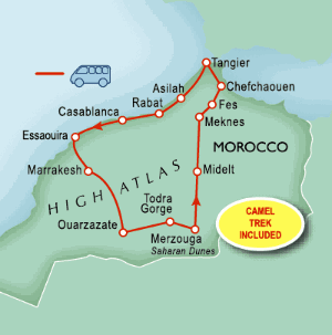 15 Day tour departing Casablanca - Highlights Casablanca, Essaouira, Marrakech, Ouarzazate, Meknes, Fez, Volubilis, Chefchaouen, Tangier, Asilah, Rabat