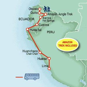 22 Day tour departing Quito - Highlights Quito, Otavalo, Banos, Rio Verde, Cuenca, Punta Sal, Huaraz, Lima