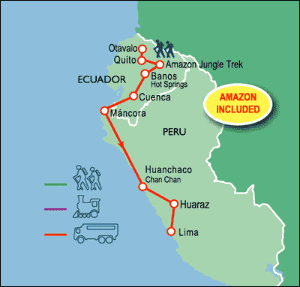 21 Day tour departing Quito - Highlights Quito, Otavalo, Banos, Rio Verde, Cuenca, Punta Sal, Huaraz, Lima