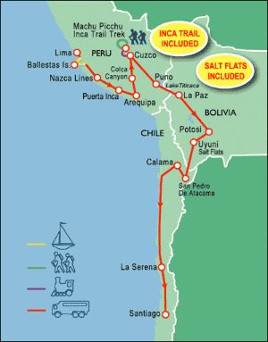 35 Day tour departing Lima - Highlights Lima, Paracas, Arequipa, Chivay, Cuzco, Lares, Puno, La Paz, Potosi, Uyuni, Altiplano, San Pedro De Atacama, La Serena, Santiago