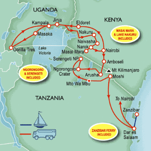 34 Day tour departing Nairobi - Highlights Nairobi, Jinja, Kampala, Narok, Amboseli, Arusha, Dar Es Salaam, Zanzibar