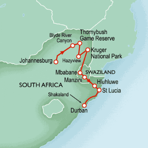 10 Day tour departing Johannesburg - Highlights Johannesburg, Hazyview, Kruger National Park, Mbabane, Manzini, Hluhluwe, Durban