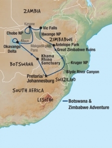 21 Day tour departing Pretoria - Highlights Pretoria, Johannesburg, Maun, Gweru, Tshipise, Kruger National Park, Livingstone