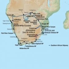 55 Day tour departing Pretoria - Highlights Pretoria, Johannesburg, Kruger National Park, Maputo, Durban, Umtata, Cintsa, Port Elizabeth, Oudtshoorn, Cape Town, Sesriem, Sossusvlei, Swakopmund, Cape Cross, Spitzkoppe, Livingstone, Gweru, Tshipise, Sao tiago