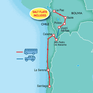 15 Day tour departing Santiago - Highlights Santiago, La Serena, San Pedro De Atacama, Altiplano, Uyuni, Sucre, Potosi, La Paz