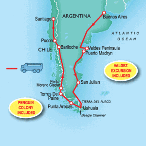 30 Day tour departing Buenos Aires - Highlights Buenos Aires, Puerto Madryn, Ushuaia, Punta Arenas, El Calafate, El Chalten, Bariloche, Pucon, Santiago