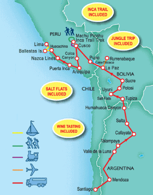 42 Day tour departing Santiago - Highlights Santiago, Mendoza, Cafayate, Salta, Uyuni, Potosi, La Paz, Rurrenabaque, Puno, Cuzco, Lares, Arequipa, Chivay, Lima