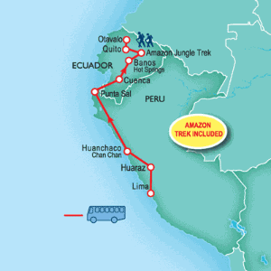 22 Day tour departing Lima - Highlights Lima, Huaraz, Punta Sal, Cuenca, Banos, Rio Verde, Otavalo, Quito