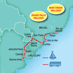 15 Day tour departing Buenos Aires - Highlights Buenos Aires, Montevideo, Salto, San Ignacio, Curitiba, Parati, Rio De Janeiro, Puerto Iguazu