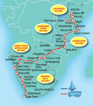 43 Day tour departing Cape Town - Highlights Cape Town, Sesriem, Sossusvlei, Swakopmund, Cape Cross, Outjo, Grootfontein, Lusaka, Lilongwe, Dar Es Salaam, Zanzibar, Arusha, Mto Wa Mbu, Nairobi, Livingstone