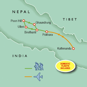 11 Day tour departing Kathmandu - Highlights Kathmandu, Boudhanath Stupa, Pashupatinath, Pokhara, Birethanti, Ghorepani, Tadapani, Ghaundrung