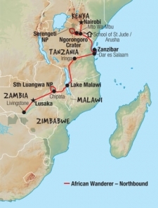 21 Day tour departing Livingstone - Highlights Livingstone, Lusaka, Chipata, Lilongwe, Iringa, Dar Es Salaam, Zanzibar, Arusha, Mto Wa Mbu, Nairobi