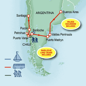 15 Day tour departing Santiago - Highlights Santiago, Pucon, Puerto Varas, Bariloche, Puerto Madryn, Valdes Peninsula, Buenos Aires