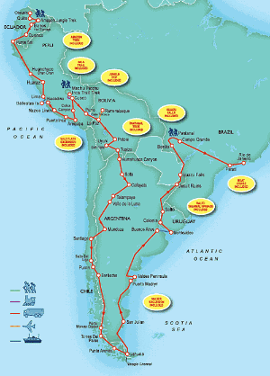114 Day tour departing Quito - Highlights Quito, Otavalo, Banos, Rio Verde, Cuenca, Punta Sal, Huaraz, Lima, Paracas, Arequipa, Chivay, Cuzco, Lares, Puno, La Paz, Rurrenabaque, Potosi, Uyuni, Humahuaca, Salta, Cafayate, Mendoza, Santiago, Pucon, Bariloche, Chalten, El Calafate, Punta Arenas, Ushuaia, Valdes Peninsula, Puerto Madryn, Buenos Aires, Montevideo, Salto, Bonito, Pantanal, Campo Grande, Rio De Janeiro, Puerto Iguazu
