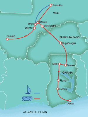 16 Day tour departing Bamako - Highlights Bamako, Djenne, Mopti, Bandiagara, Dogon, Ouagadougou, Fiema, Kumasi, Accra