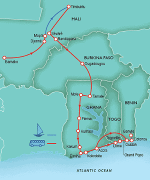 28 Day tour departing Bamako - Highlights Bamako, Djenne, Mopti, Bandiagara, Dogon, Ouagadougou, Fiema, Kumasi, Elmina, Cape coast, Kokrobite, Ouidah, Cotonou, Abomey, Ganvie, Grand popo, Togoville, Lome, Accra