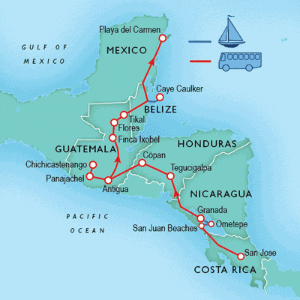 23 Day tour departing San Jose - Highlights San Jose, San Juan del Sur, Granada, Tegucigalpa, Copan, Antigua, Panajachel, Chichicastenango, Flores, Tikal, Playa del Carmen