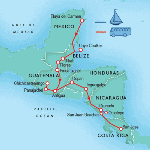 23 Day tour departing Playa del Carmen - Highlights Playa del Carmen, Flores, Tikal, Antigua, Panajachel, Chichicastenango, Copan, Tegucigalpa, Granada, San Juan del Sur, San Jose