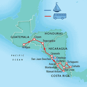 24 Day tour departing Antigua - Highlights Antigua, Copan, Tegucigalpa, Granada, San Juan del Sur, San Jose, Cahuita, Tortuguero, La Fortuna, Arenal, Monteverde, Quepos