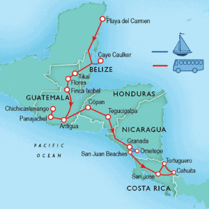 28 Day tour departing Playa del Carmen - Highlights Playa del Carmen, Flores, Tikal, Antigua, Panajachel, Chichicastenango, Copan, Tegucigalpa, Granada, San Juan del Sur, San Jose, Cahuita, Tortuguero