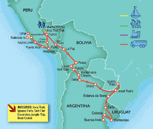 42 Day tour departing Lima - Highlights Lima, Paracas, Arequipa, Chivay, Cuzco, Lares, Puno, La Paz, Potosi, Uyuni, Humahuaca, Salta, Salto, Buenos Aires, Puerto Iguazu