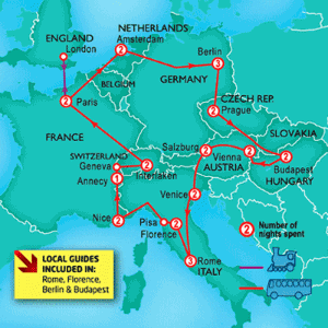 28 Day tour departing London - Highlights London, Paris, Amsterdam, Berlin, Prague, Krakow, Vienna, Salzburg, Venice, Rome, Florence, Nice, Interlaken