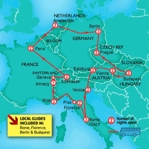 28 Day tour departing Paris - Highlights Paris, Amsterdam, Berlin, Prague, Krakow, Vienna, Salzburg, Venice, Rome, Florence, Nice, Interlaken