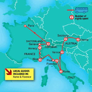 17 Day tour departing Vienna - Highlights Vienna, Salzburg, Venice, Rome, Florence, Nice, Interlaken, Paris