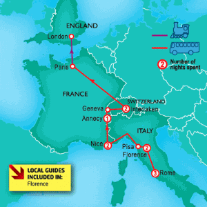 11 Day tour departing Rome - Highlights Rome, Florence, Nice, Interlaken, Paris, London