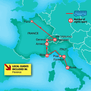 11 Day tour departing Rome - Highlights Rome, Florence, Nice, Interlaken, Paris