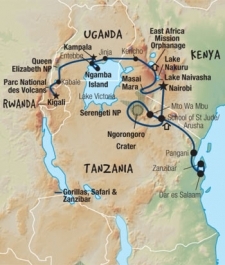 26 Day tour departing Kigali - Highlights Kigali, Ruhengeri, Entebbe, Jinja, Nairobi, Arusha, Mto Wa Mbu, Dar Es Salaam, Zanzibar