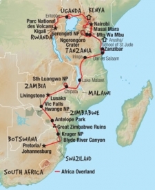 47 Day tour departing Pretoria - Highlights Pretoria, Johannesburg, Kruger National Park, Tshipise, Gweru, Lusaka, Chipata, Lilongwe, Iringa, Dar Es Salaam, Zanzibar, Arusha, Mto Wa Mbu, Nairobi, Jinja, Entebbe, Ruhengeri, Kigali, Livingstone