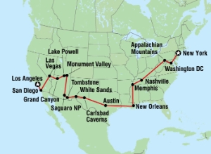 22 Day tour departing Los Angeles - Highlights Los Angeles, San Diego, Las Vegas, Sedona, Phoenix, Tombstone, Austin, Houston, New Orleans, Memphis, Nashville, Cadillac, York, New York, Tucson