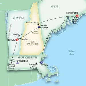 8 Day tour departing Boston - Highlights Boston, Bar Harbor, Cadillac, Conway, White Mountain, Ludlow, Woodstock, Billings, Plymouth, Springfield, Stockbridge, Norman, Connecticut, Lexington, concord, Logan