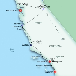 10 Day tour departing San Diego - Highlights San Diego, San Juan, Los Angeles, La Jolla, Pasadena, Beverly Hills, Hollywood, Carmel, Monterey, Central Coast, Merced, Sonoma, San Francisco