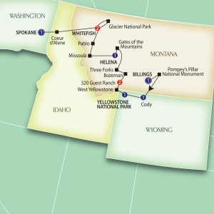 10 Day tour departing Billings - Highlights Billings, Cody, Buffalo, West Yellowstone, Helena, Missoula, Whitefish, Spokane